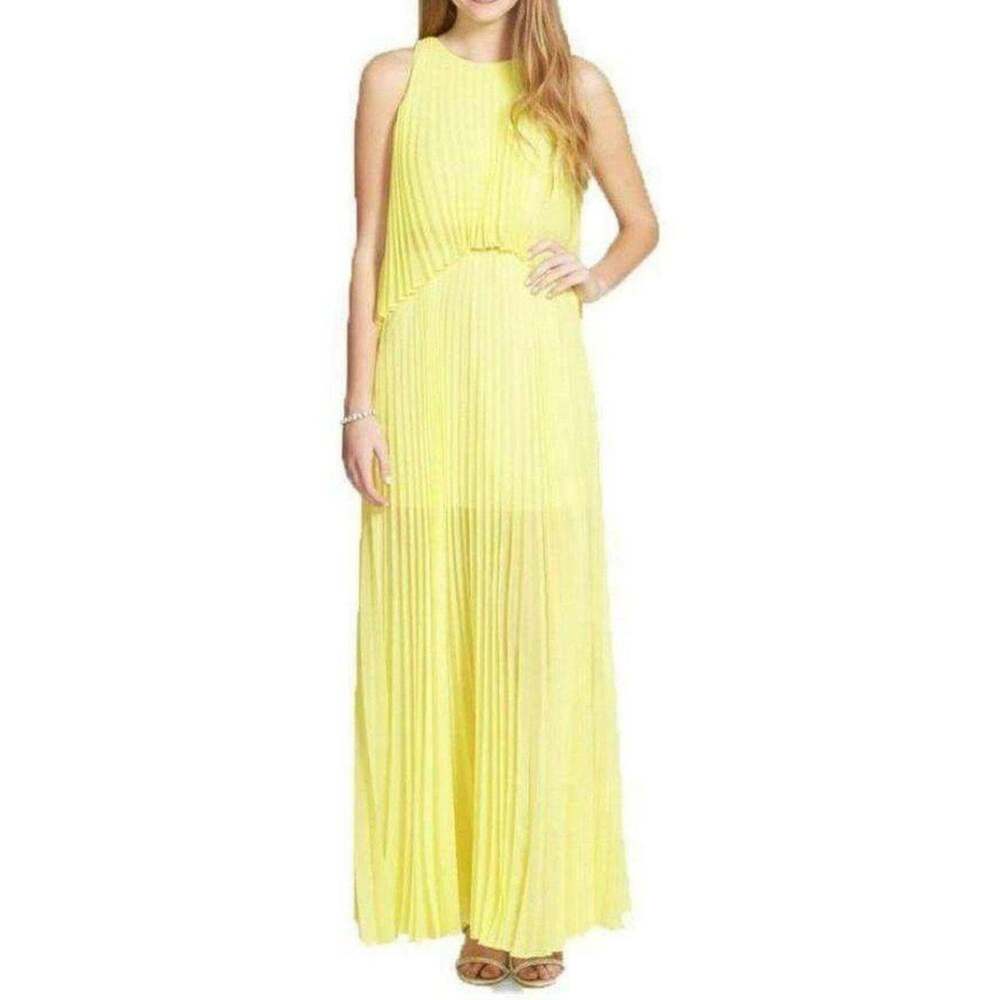 BCBGMAXAZRIA - Yellow Jenine Neon High Split Pleated Skirt Maxi Dress - XXS